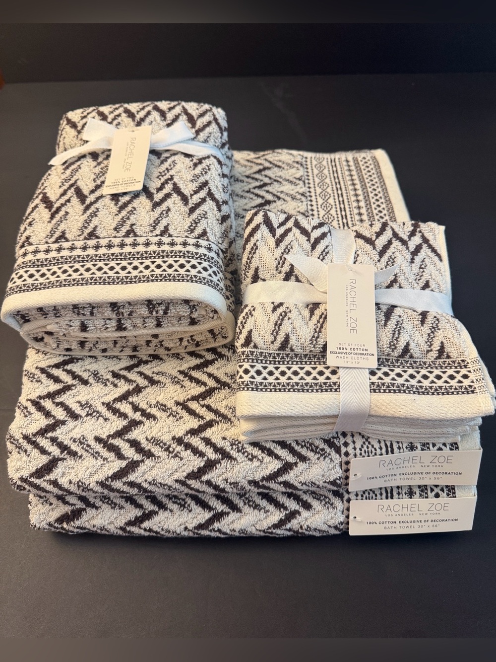 8pc RACHEL ZOE 100% Cotton(EOD) Chevron Pattern Bath Towel Set - Cocoa/Coco